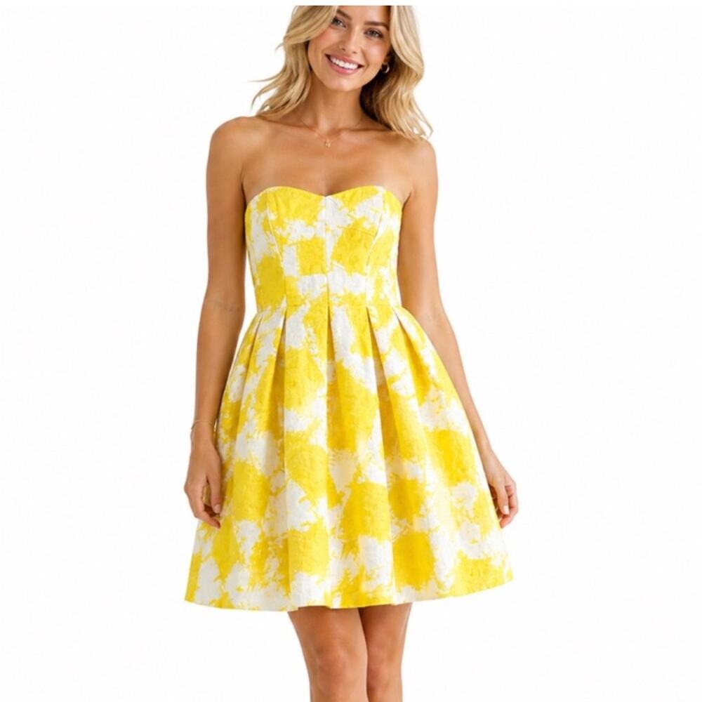 Shoshanna yellow white sweetheart strapless fit flareβ dress size 4